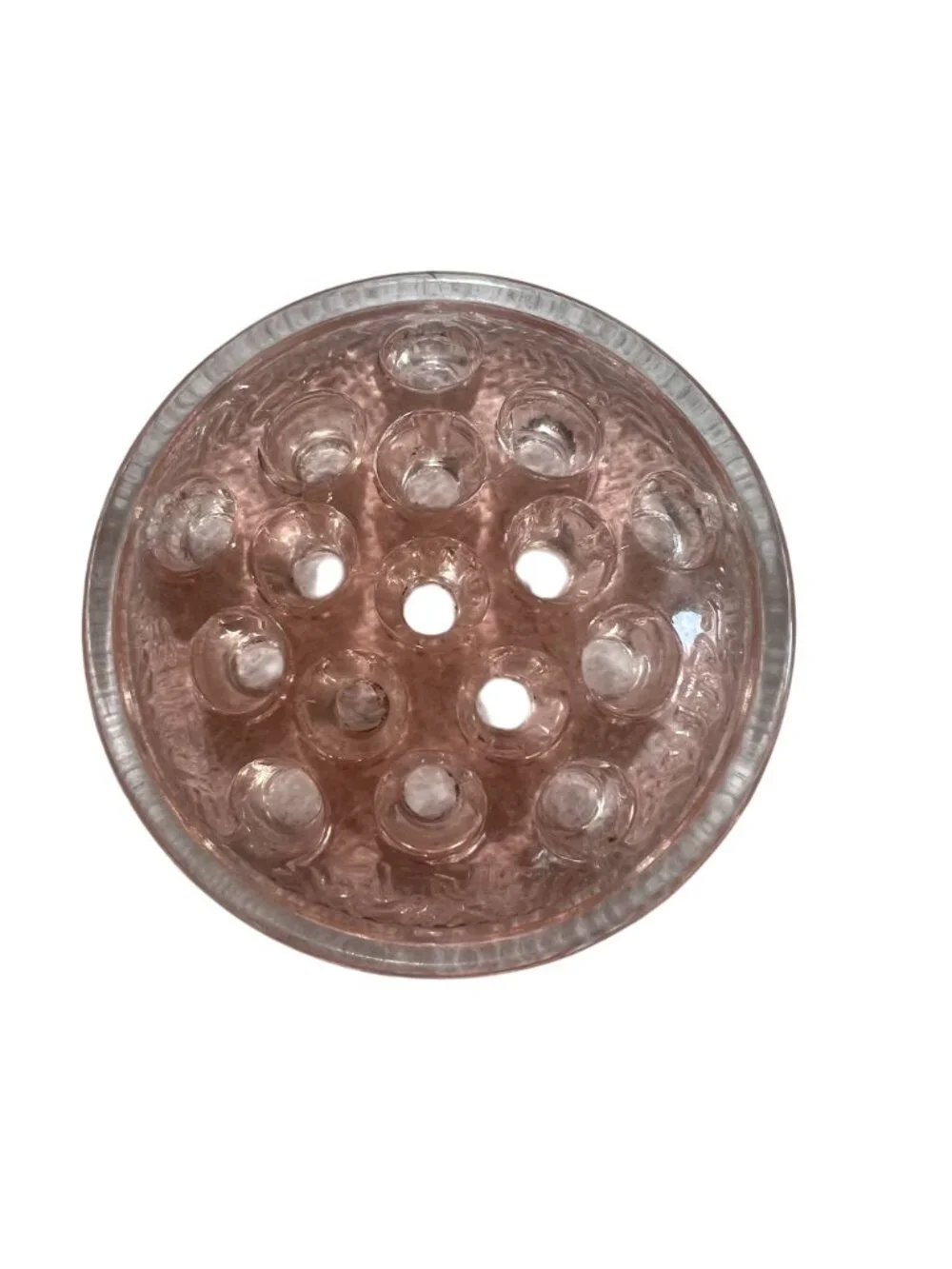 Vintage Pink Depression Glass Flower Frog Round Textured Design Superb